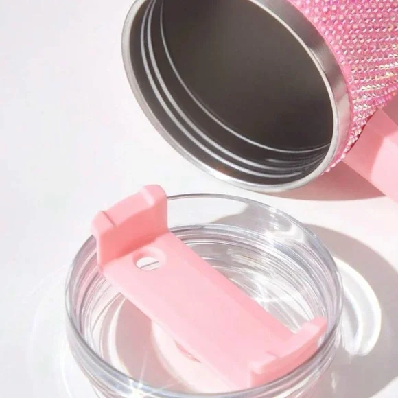 Pink Rhinestone Tumbler Stainless Steel Style 40oz with Handle New - Picture 14 of 15